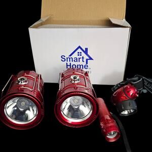 Smart Home 4 Pc Emergency Lanterns Flashlight & Headlamp Set Red Portable Lights